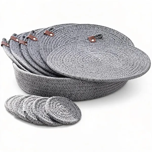 Grey_Woven_Round_Placemats_And_Coasters_Set