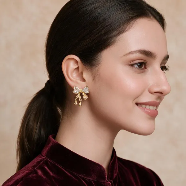 Gold_Stainless_Steel_Anti_Tarnish_Bow_Drop_Earrings_For_Women