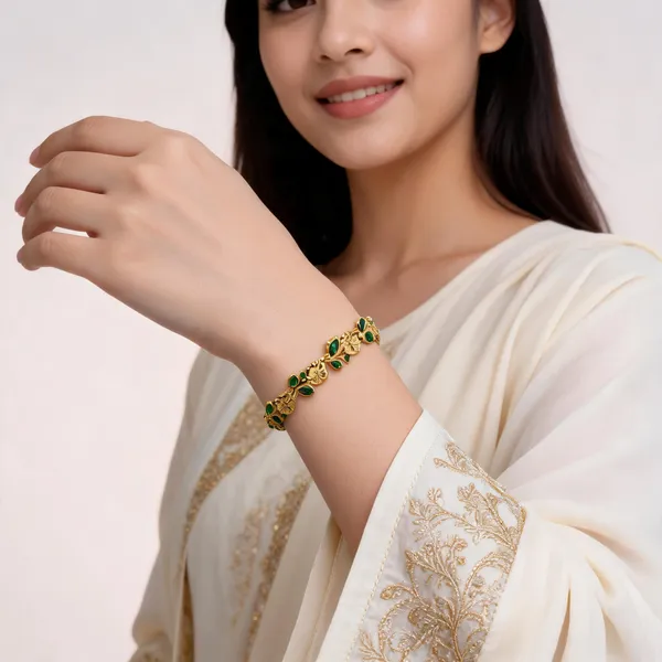 Gold_Green_Stainless_Steel_Floral_Stone_Bracelet_For_Women