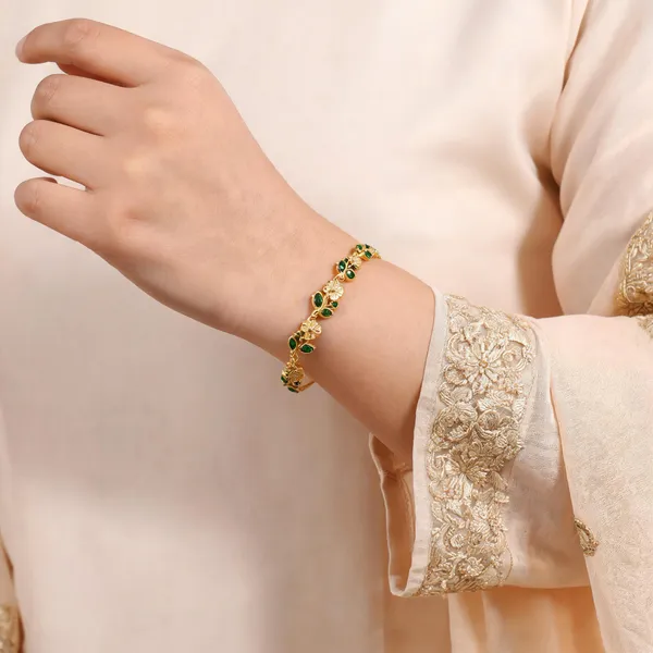 Gold_Green_Stainless_Steel_Floral_Stone_Bracelet_For_Women