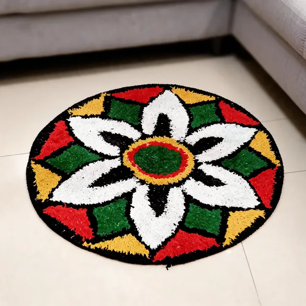Cotton_Tufted_Floral_Print_Black_White_Round_Rug