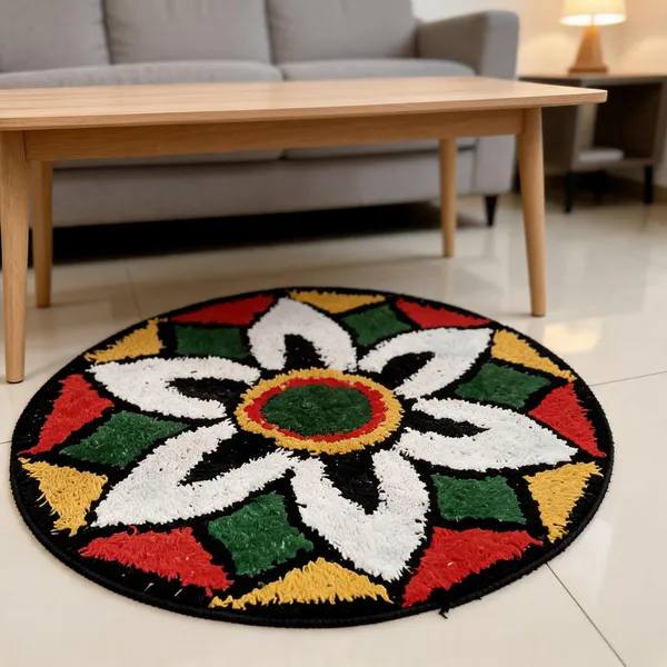 Cotton_Tufted_Floral_Print_Black_White_Round_Rug