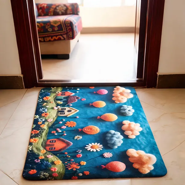 Rubber_Floral_House_Print_Blue_Floor_Mat