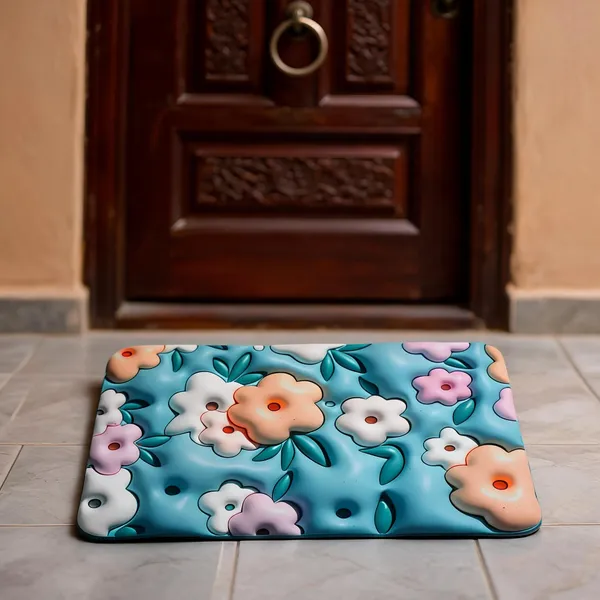 Rubber_Floral_Print_Rectangular_Floor_Mat