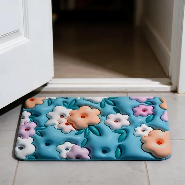 Rubber_Floral_Print_Rectangular_Floor_Mat