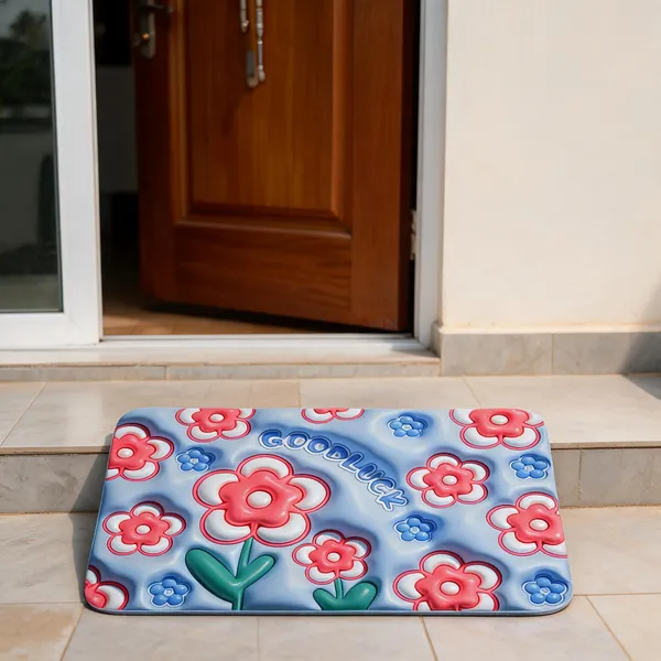 Rubber_Floral_Good_Luck_Print_Blue_Door_Mat