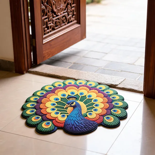 Rubber_Decorative_Peacock_Print_Round_Floor_Rug