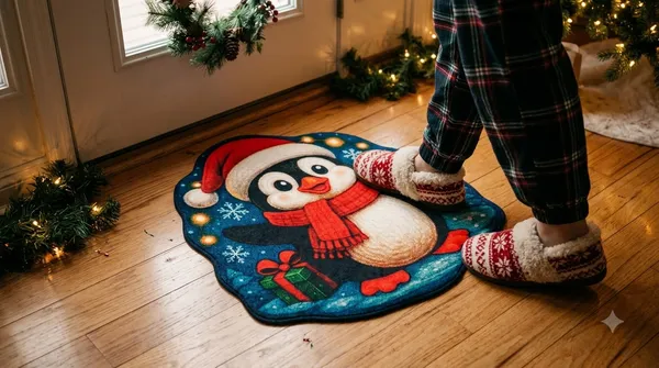 Rubber_Christmas_Penguin_With_Scarf_Print_Decorative_Door_Mat_Pack_Of_2