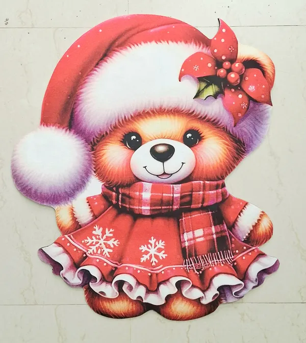 Rubber_Christmas_Teddy_Bear_Santa_Print_Decorative_Door_Mat_Pack_Of_2