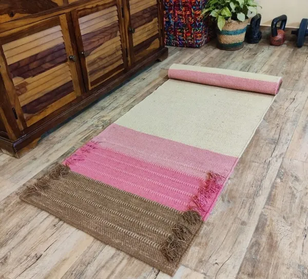 Handcrafted_Braided_Rope_Cotton_Yoga_Mat_with_Tassels_-_Rose_Pink_&_Earthy_Beige_(23"_x_72",_1.3_Kg)