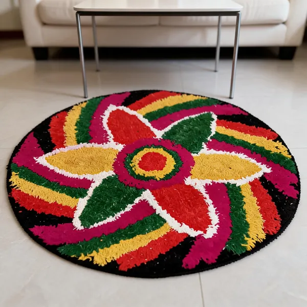 Cotton_Tufted_Floral_Print_Multicolor_Round_Rug