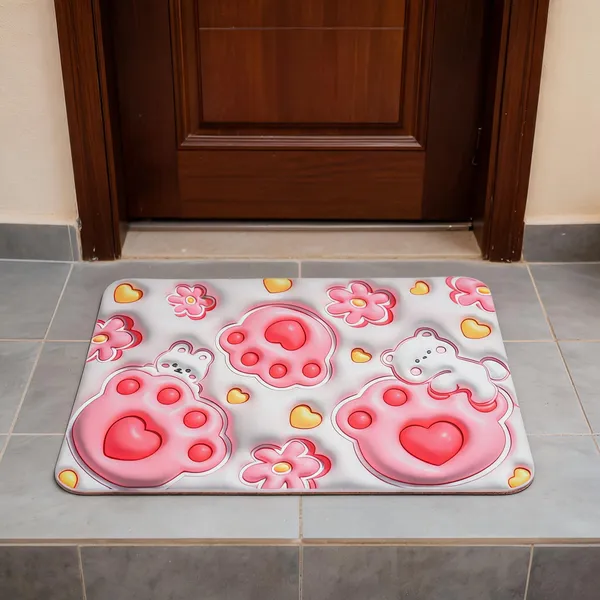 Rubber_Cartoon_Teddy_Bear_Print_Pink_Door_Mat