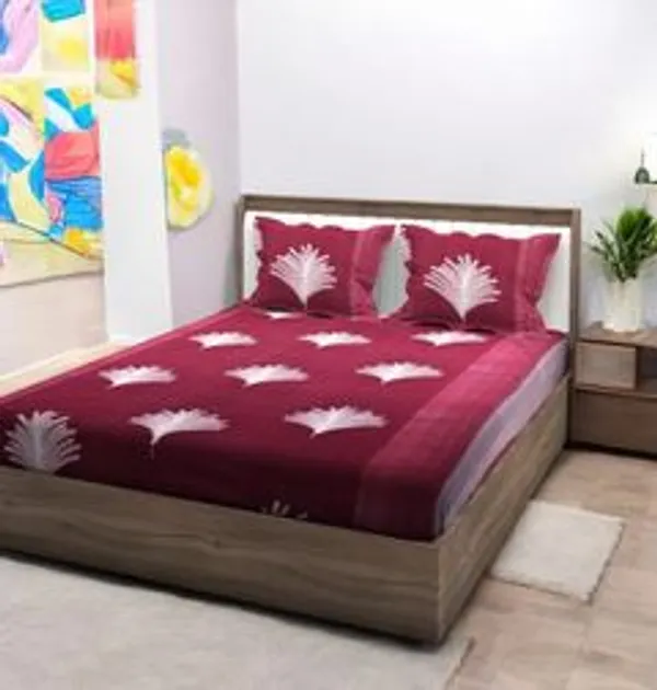 Microfiber_King_Fitted_Elastic_300_Tc_Floral_1_Bedsheet_With_2_Pillow_Covers
