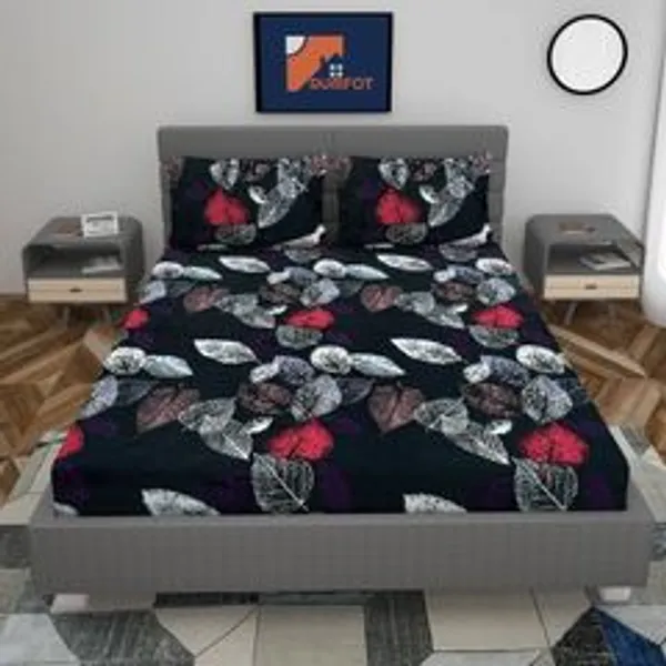 Polyester_Double_Fitted_Elastic_220_Tc_Floral_1_Bedsheet_With_2_Pillow_Covers