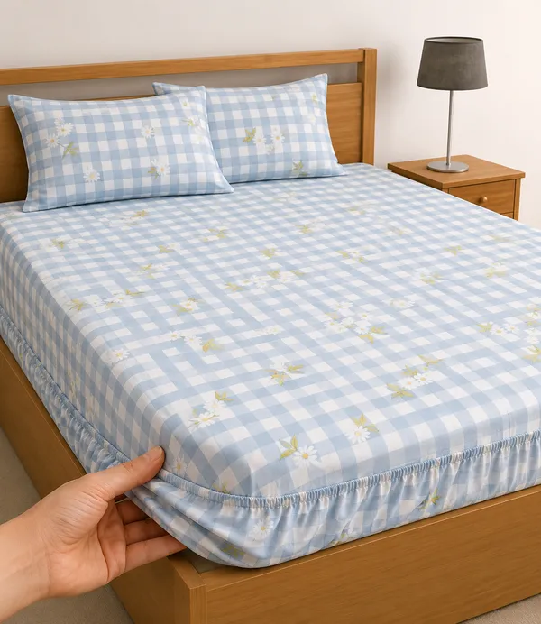 COMFOLUST_460TC_COTTON_KING_SIZE_ELASTIC_FITTED_BEDSHEET_WITH__2_PILLOW_COVER