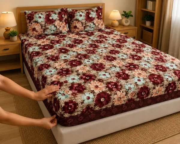 Maroon_Floral_Print_Fitted_Bedsheet