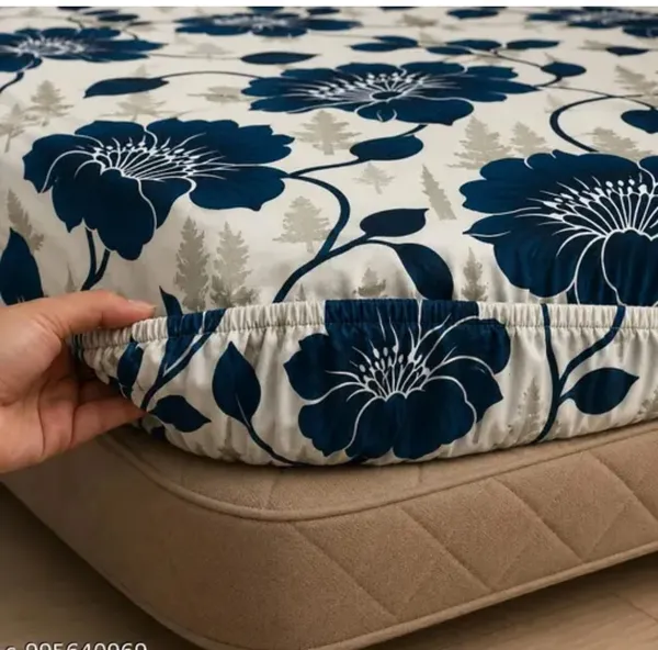 Blue_Floral_Print_Elastic_Fitted_Bedsheet