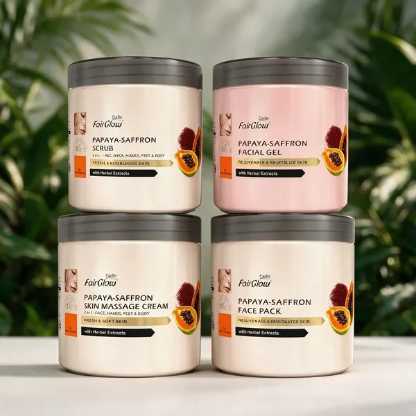 Corlin_Fairglow_Papaya_Saffron_Skincare_Combo_Scrub_Cream_Pack_Gel