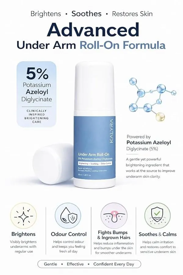 KALYRA_Daily_Underarm_Brightening_Roll_On_-_5%_Potassium_Azeloyl_Diglycinate_|_Helps_In_Reducing_&_Removing_Dark_Underarms_&_Body_Odour_for_Men_&_Women(50_ML)_(Pack_of_1)