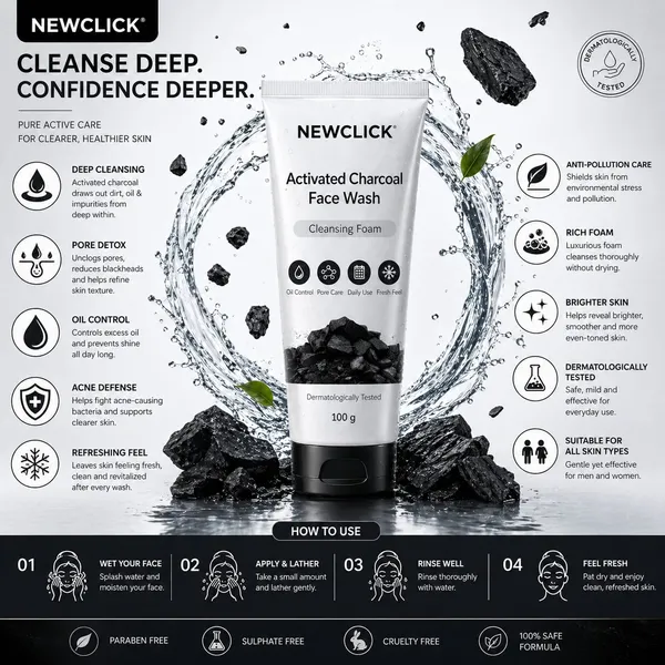 Newclick_Activated_Charcoal_Deep_Cleansing_Face_Wash_100Ml