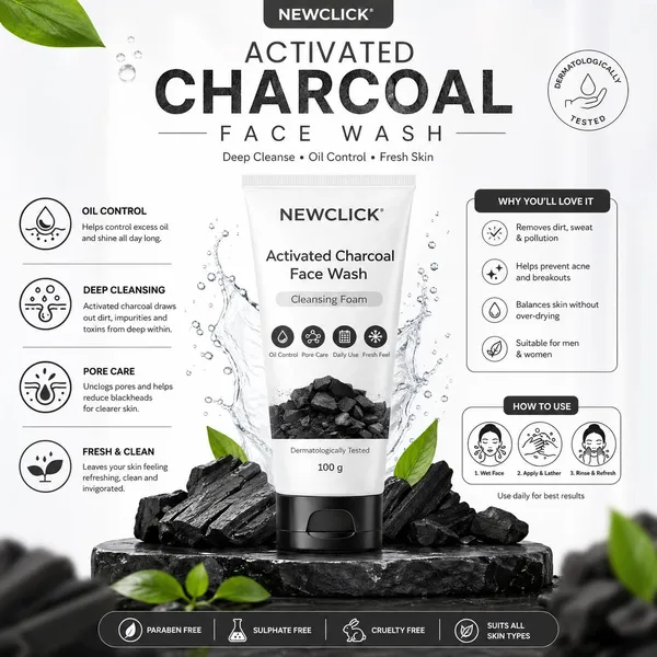 Newclick_Activated_Charcoal_Deep_Cleansing_Face_Wash_100Ml