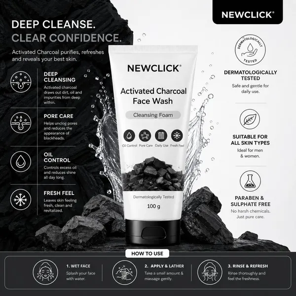 Newclick_Activated_Charcoal_Deep_Cleansing_Face_Wash_100Ml