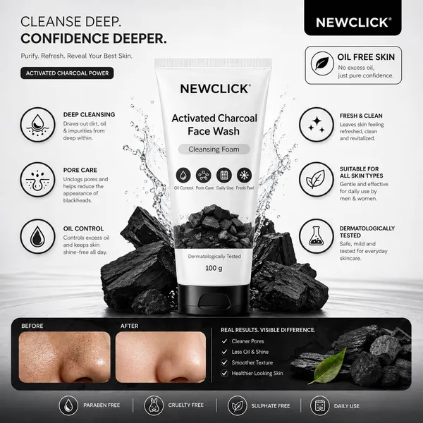 Newclick_Activated_Charcoal_Deep_Cleansing_Face_Wash_100Ml