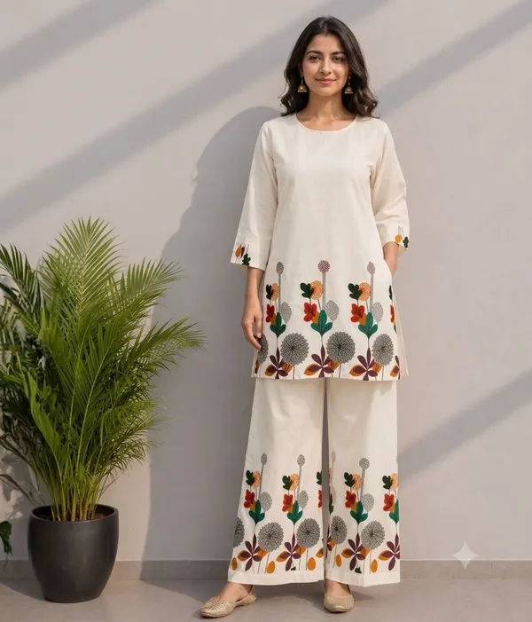 Cream_Cotton_Floral_Print_Kurta_Palazzo_Set_For_Women