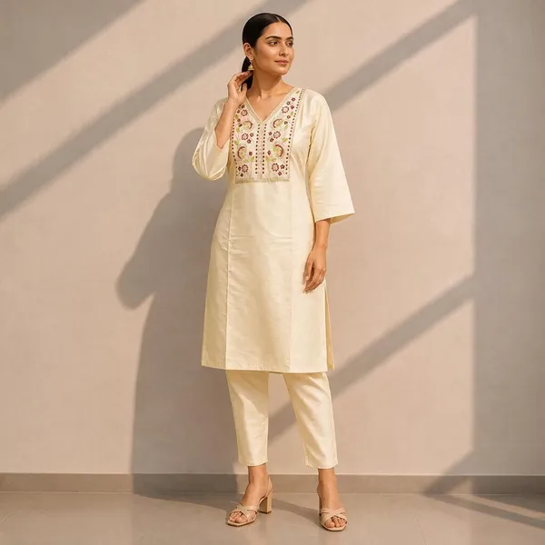 Cream_Silk_Embroidered_Straight_Kurta_Set_For_Women
