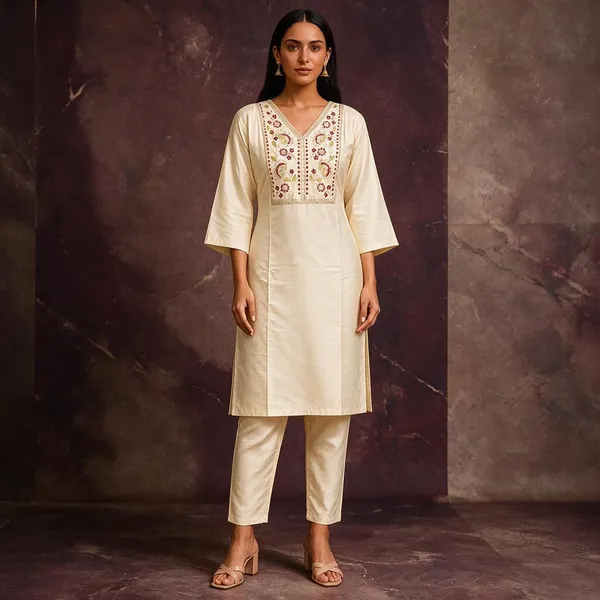 Cream_Silk_Embroidered_Straight_Kurta_Set_For_Women
