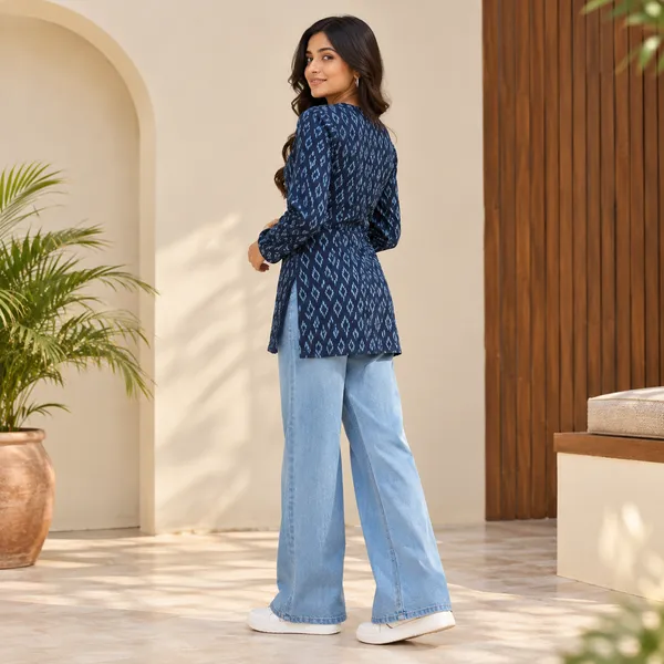 Blue_Cotton_Printed_Straight_Kurti_For_Women