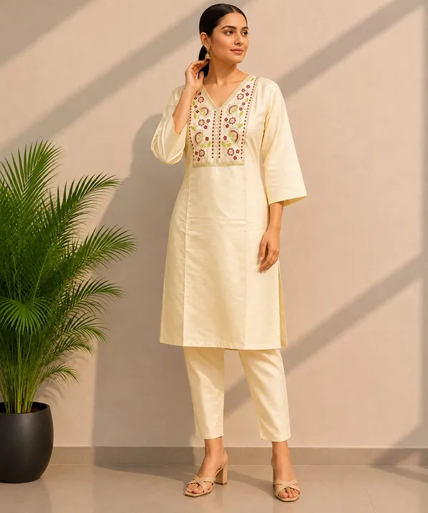 Cream_Silk_Embroidered_Straight_Kurta_Set_For_Women