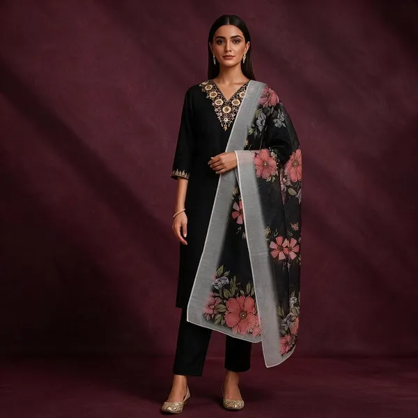 Black_Rayon_Straight_Floral_Print_Kurta_Set_For_Women