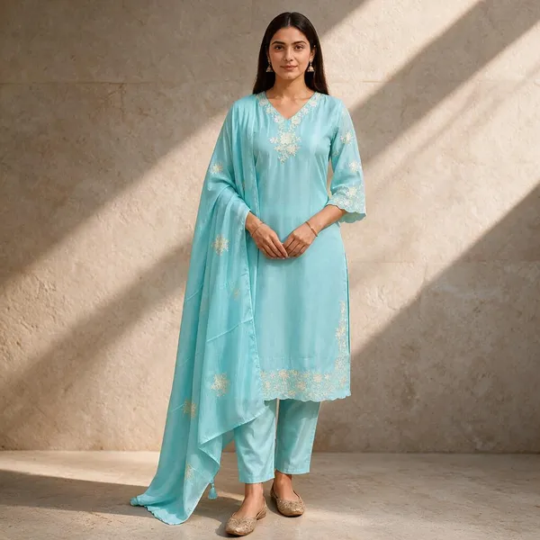 Aqua_Chinon_Embroidered_Kurta_Pant_Dupatta_Set_For_Women
