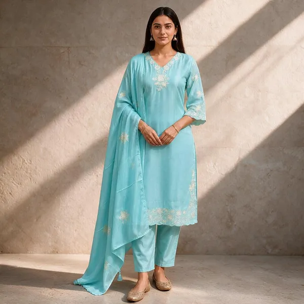 Aqua_Chinon_Embroidered_Kurta_Pant_Dupatta_Set_For_Women