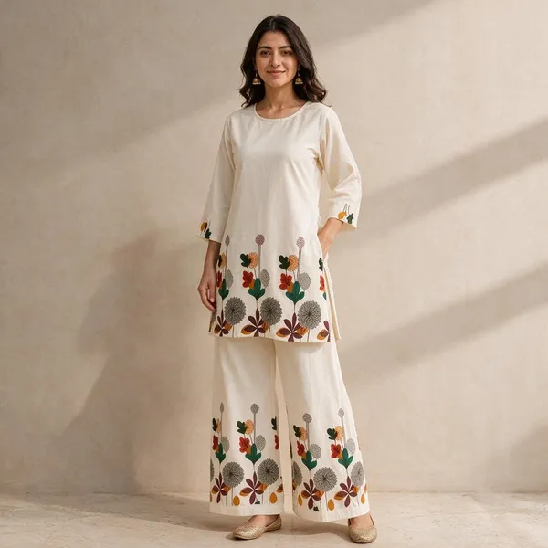 Cream_Cotton_Floral_Print_Kurta_Palazzo_Set_For_Women