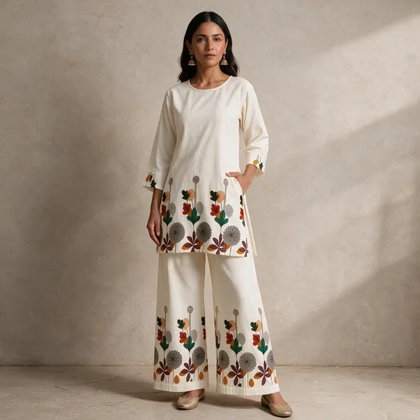 Cream_Cotton_Floral_Print_Kurta_Palazzo_Set_For_Women
