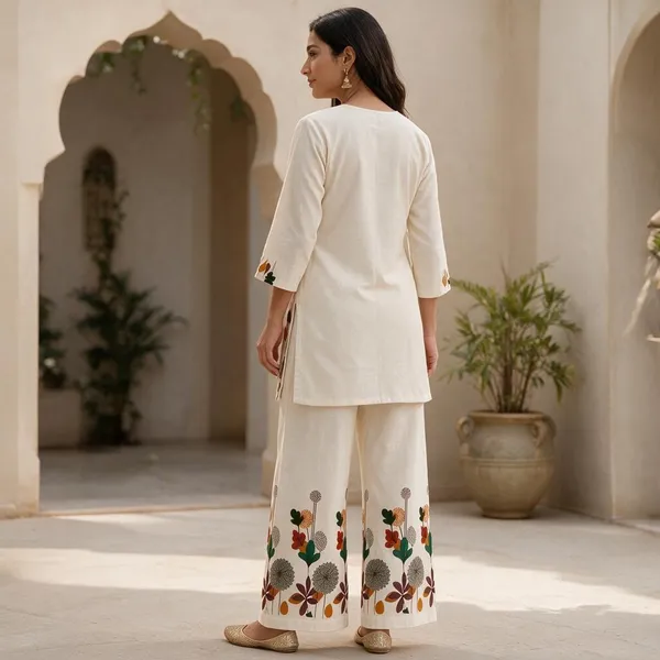 Cream_Cotton_Floral_Print_Kurta_Palazzo_Set_For_Women