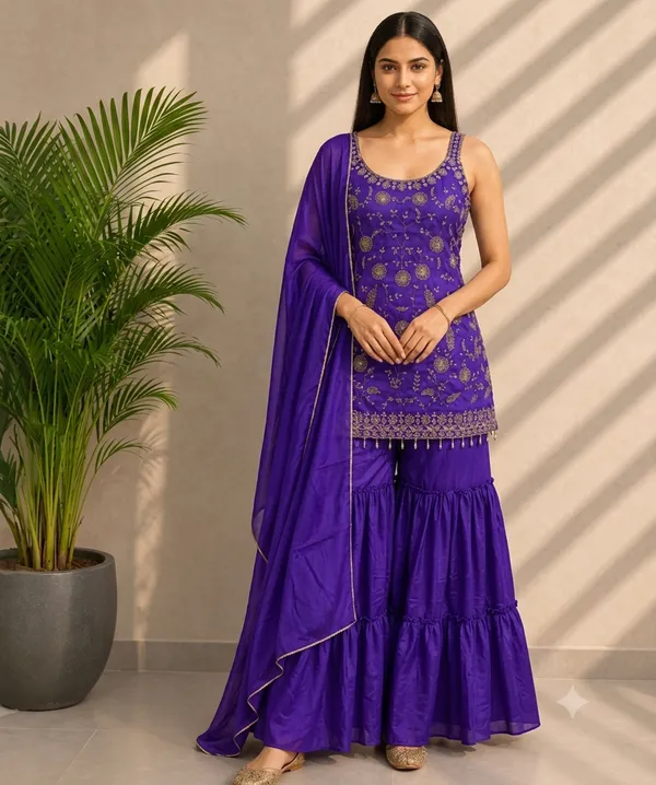 Purple_Chinon_Embroidered_Sharara_Suit_Set_For_Women
