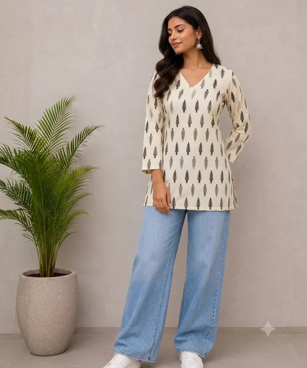 Cream_Cotton_Printed_Straight_Kurti_For_Women