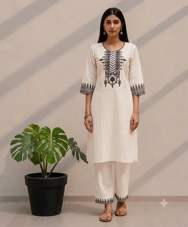 Off_White_Khadi_Cotton_Printed_Straight_Kurta_Set_For_Women