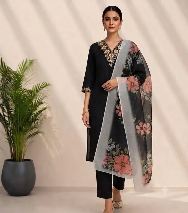Black_Rayon_Straight_Floral_Print_Kurta_Set_For_Women