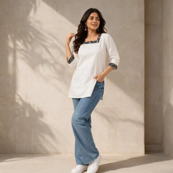 White_Cotton_Straight_Printed_Kurti_For_Women