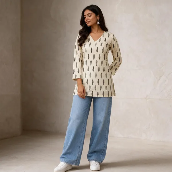 Cream_Cotton_Printed_Straight_Kurti_For_Women