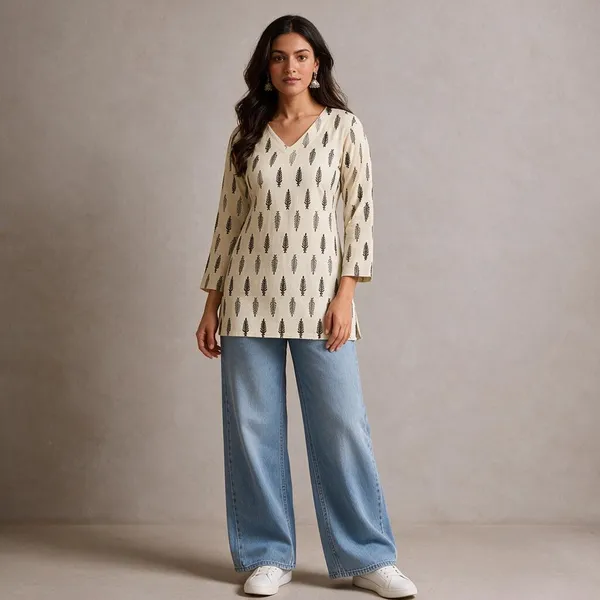 Cream_Cotton_Printed_Straight_Kurti_For_Women