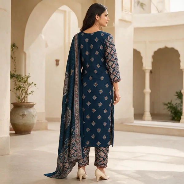 Blue_Chanderi_Silk_Printed_Straight_Kurta_Set_For_Women