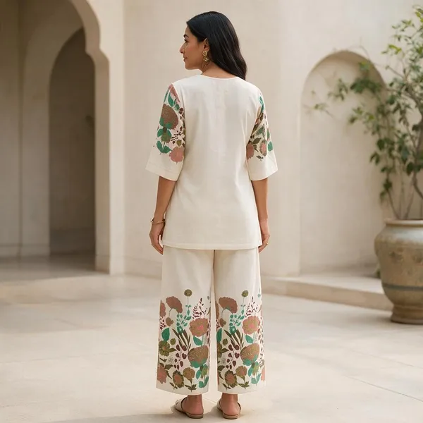 White_Khadi_Cotton_Floral_Print_Kurta_Set_For_Women