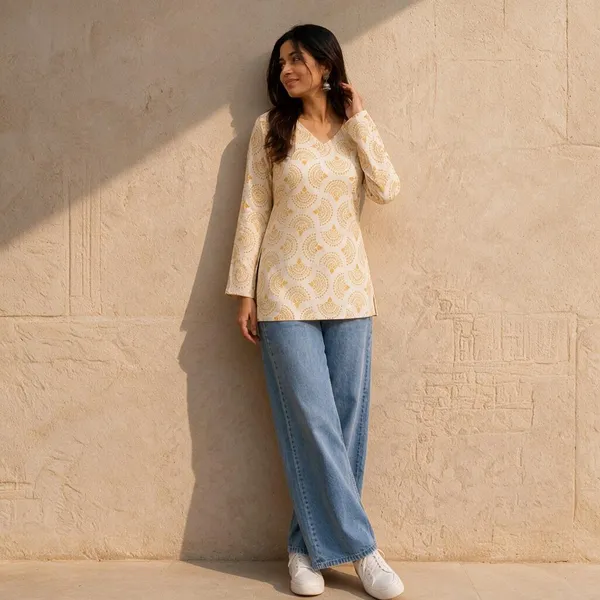Cream_Cotton_Printed_Straight_Kurti_For_Women
