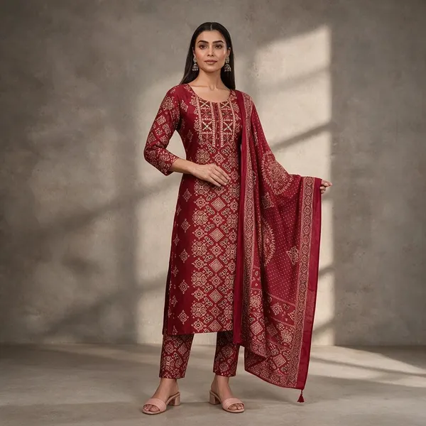 Red_Chanderi_Silk_Printed_Straight_Kurta_Set_For_Women