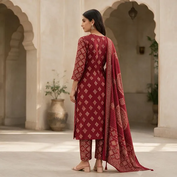 Red_Chanderi_Silk_Printed_Straight_Kurta_Set_For_Women